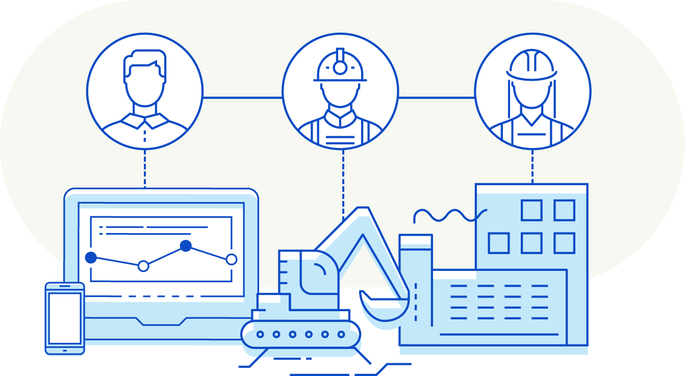 Connected workers in industry with desktop and mobile